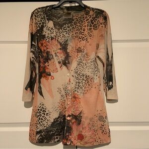 Suki Jones Art To Wear Leopard print V-neck Lightweight Cardigan Sweater large